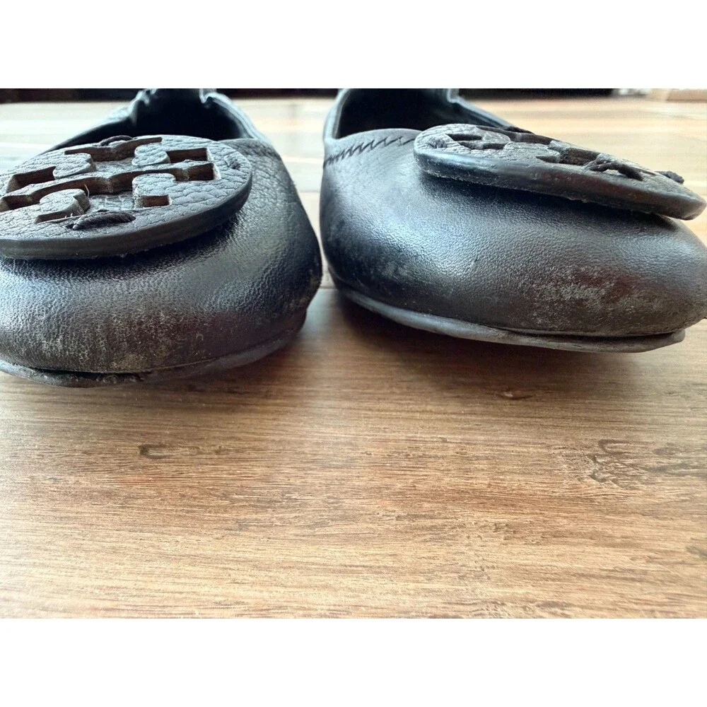 Tory Burch Minnie Travel Ballet Flats Black Leather Size 8